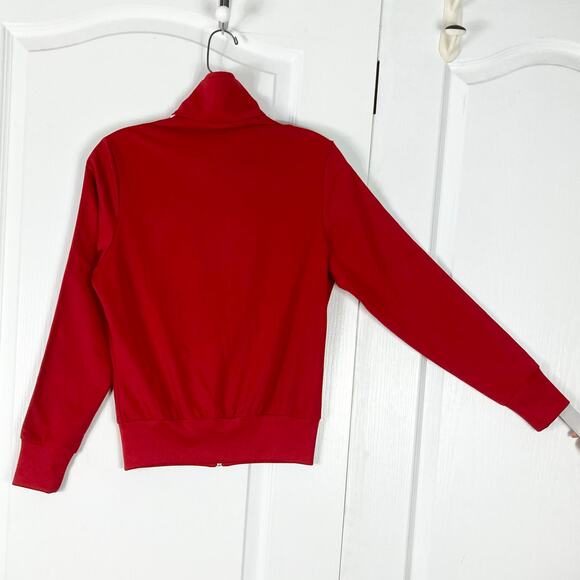 NWT ADIDAS Track Jacket UK 8/US 4 Red Firebird White 3-Stripe Logo Zip Cotton - Picture 3 of 11